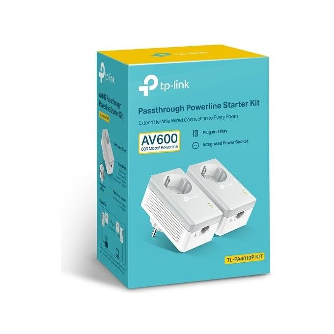 TP-LINK TL-PA4010P KIT AV600 Nano Powerline 600 Mbps Ac con Presa Passante homeplug 2pz