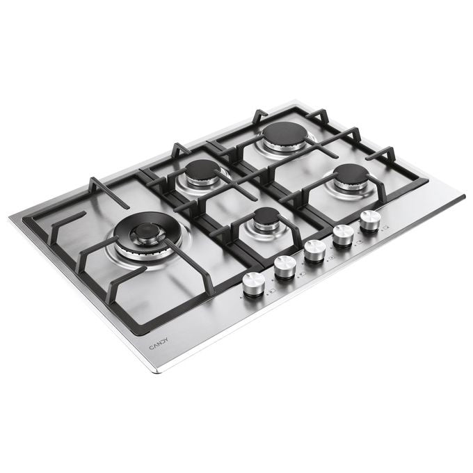 Candy CHG7WL4WTX Piano cottura Gas 74.5 cm 5 fuochi Doppia corona Accensione elettronica colore Acciaio inox