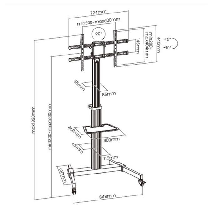Equip 650630 Carrello LFD rotante da 37-86 pollici Supporto fino a 50 Kg Rotazione 90° Inclinazione -10° +5° VESA max 600x400 colore Argento