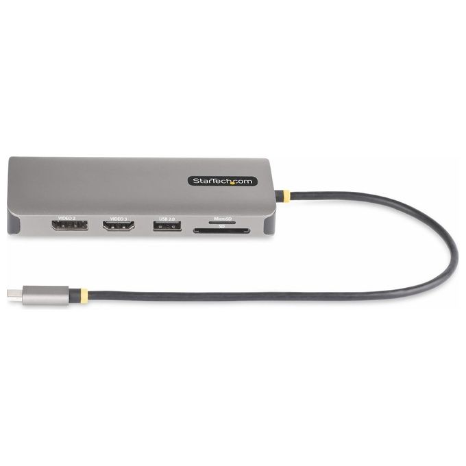 StarTech 154B-USBC-MULTIPORT Adattatore multiporta USB-C Triplo 4K 2x DisplayPort 1.4 HDMI 2.0b 4x USB-A 100W PD GbE Lettore SD MicroSD colore Grigio
