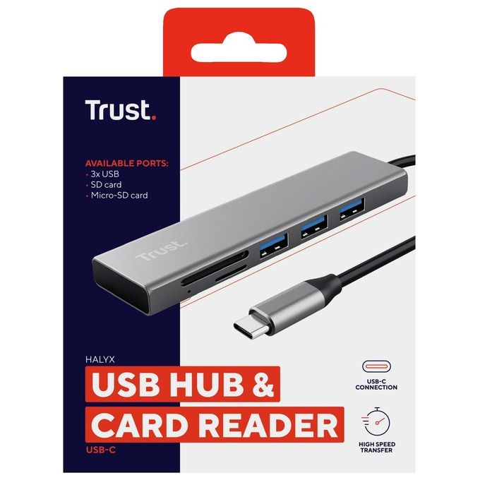 Trust Halyx Lettore di Schede Rapido Usb-C Hub e Card Reader