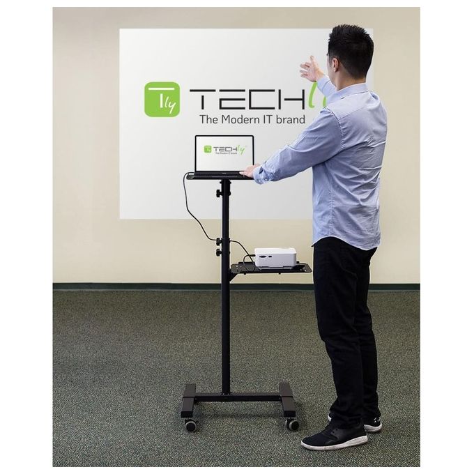 Techly 362145 Carrello per Proiettore Regolabile con 2 Mensole Altezza 950 1450 mm Inclinazione ±12° Portata 10 Kg colore Nero