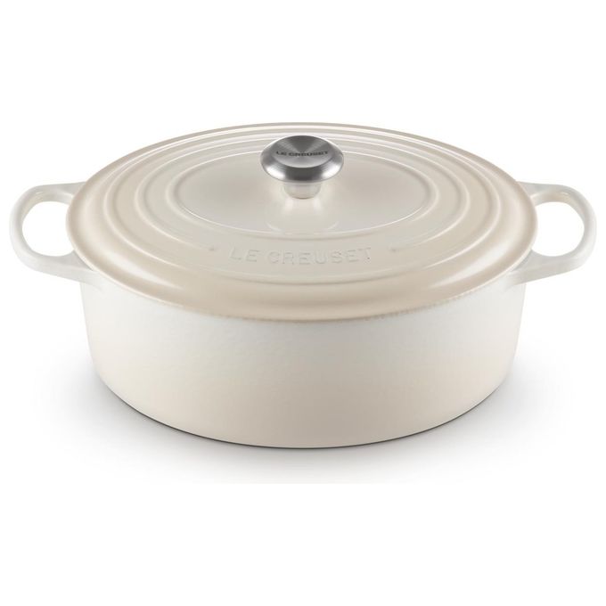 LE CREUSET LS2502-31716SS Signature Evolution Cocotte Ovale in Ghisa con Coperchio Diametro 31 cm Capacita' 6.3 L Adatto a Tutte le Fonti di Calore incluso Induzione colore Meringue