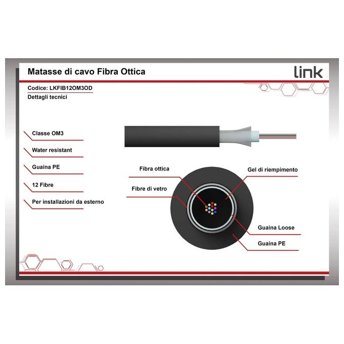 Link Cavo Fibra Ottica da Esterno Dielettrico Om3 Antiroditore 12 Fibre
