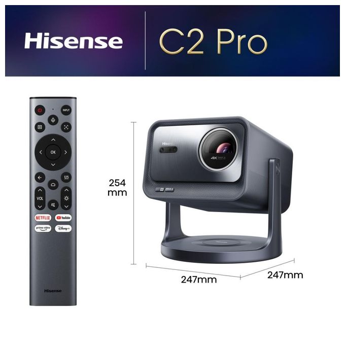 Hisense C2 PRO Videoproiettore Laser 4K UHD 2600 ANSI Lumen Smart VIDAA U7 HDR10+ DTS Virtual X colore Grigio