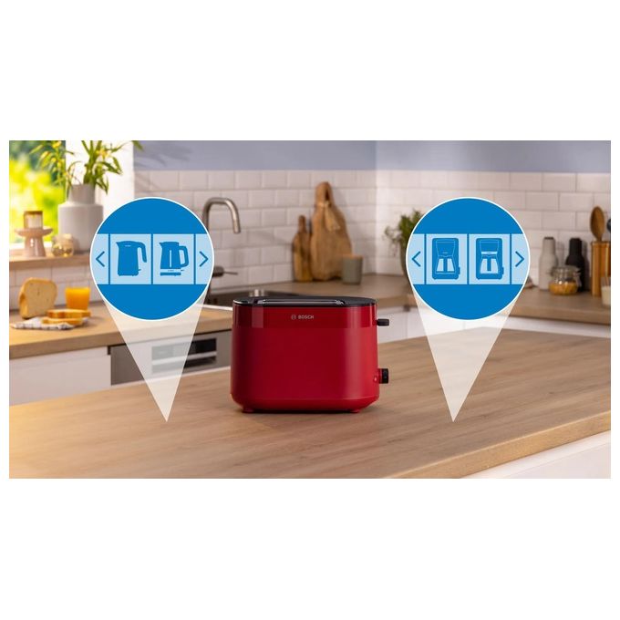 Bosch TAT2M124 MyMoment Tostapane 2 Fette 950 W Funzione Scongelamento e Riscaldamento High Lift Vassoio Briciole Estraibile colore Rosso