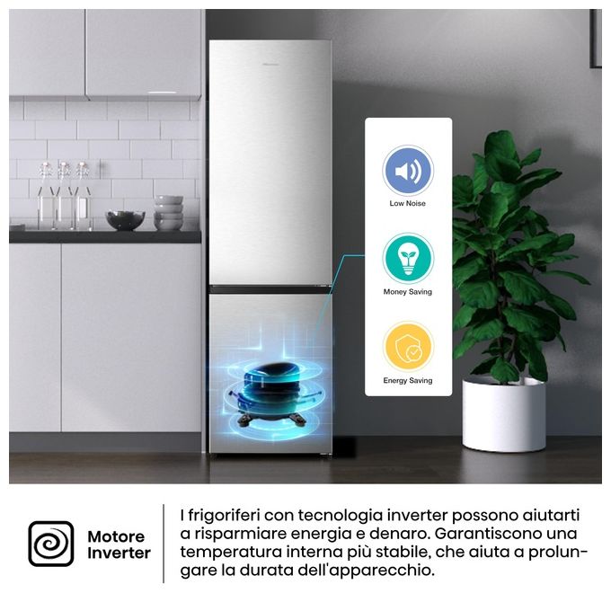 Hisense RB440N4ACA Frigorifero Combinato 336 L 201,7 cm Classe A 35 dB Total No Frost Inverter colore Inox
