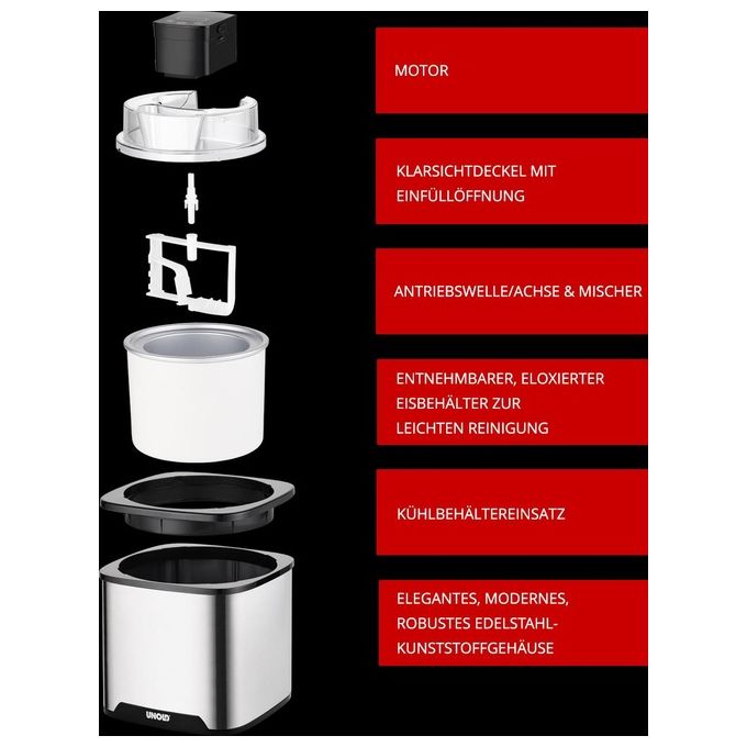 Unold 48855 Gelatiera Tradizionale 1,5 L 12 W Display LCD Touch Timer Digitale colore Nero