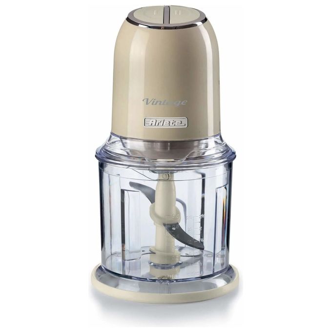 Ariete 0438 Vintage Tritatutto Chopper Tritaghiaccio 400 W 600 ml 4 lame Acciaio Inox 2 velocita' colore Beige