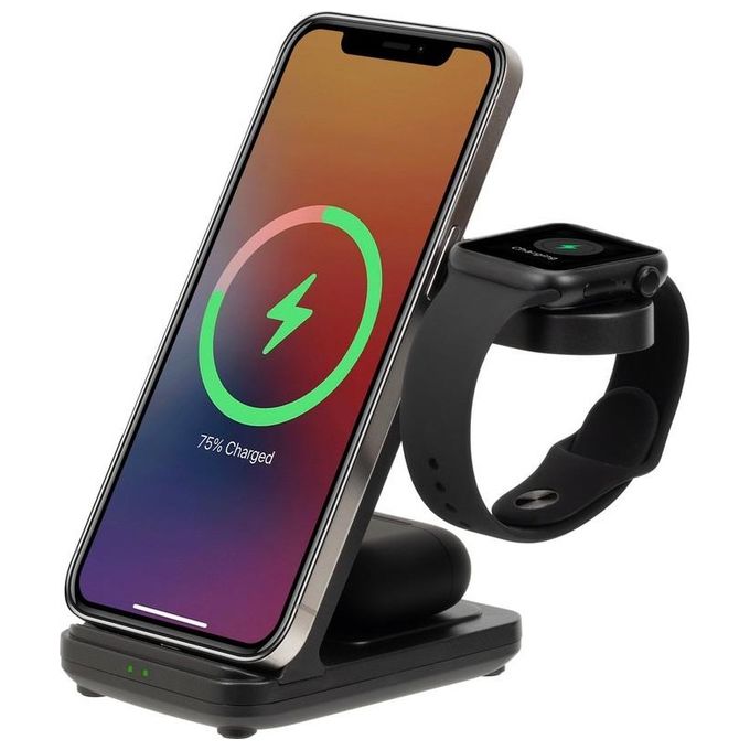 RivaCase VA4916 Caricatore Stand Wireless 3 in 1 Compatibile con iPhone Samsung e Apple Watch 15 W colore Nero
