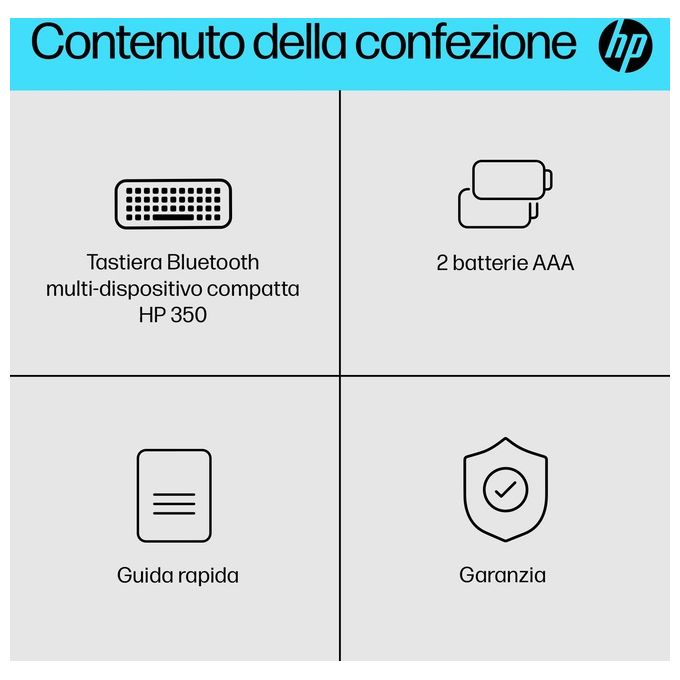 HP 692S8AA 350 Tastiera Compatta Wireless Bluetooth 5.2 Multi-dispositivo Layout Italiano Autonomia 2 anni colore Nero