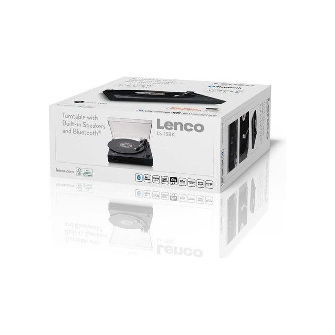 Lenco LS-15BK LS Series Giradischi Bluetooth 5.3 Trazione a Cinghia 2 Altoparlanti 6W AT3600L Auto-Stop AUX RCA colore Nero