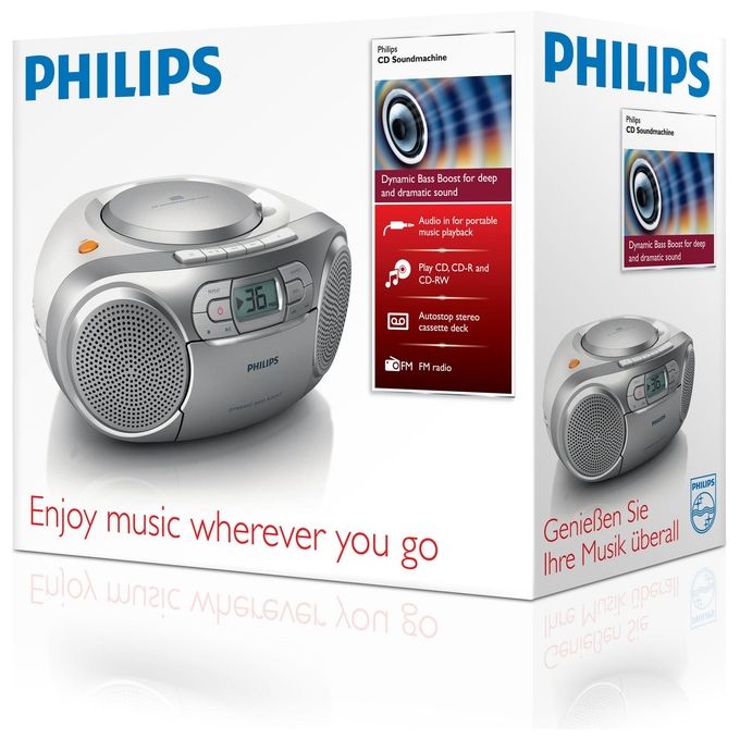 Philips AZ127-12 Boombox Radio Portatile CD Cassette Radio FM Ingresso AUX 2 W colore Grigio