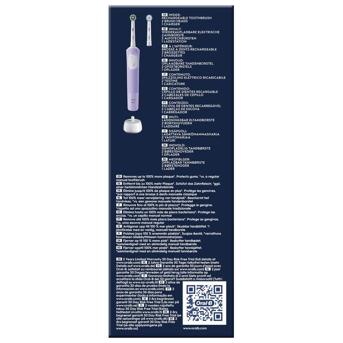 Oral-B VITALITYPROLILLA Vitality Pro Spazzolino elettrico oscillante 3 modalita' timer 2 min 2 testine colore Viola