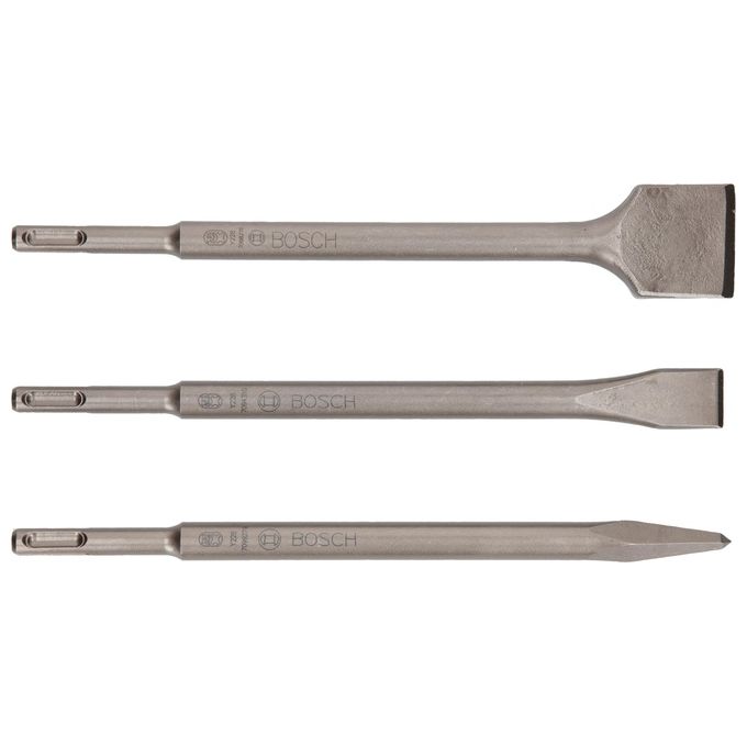 Bosch Set da 3 Pezzi di Scalpelli SDS Plus per Calcestruzzo e Muratura