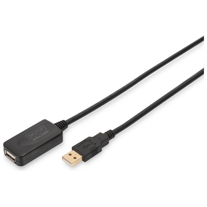 Cavo Usb 2.0 A-a 5mt M F Prolunga Ripetitore Di Segnale Nero Digitus