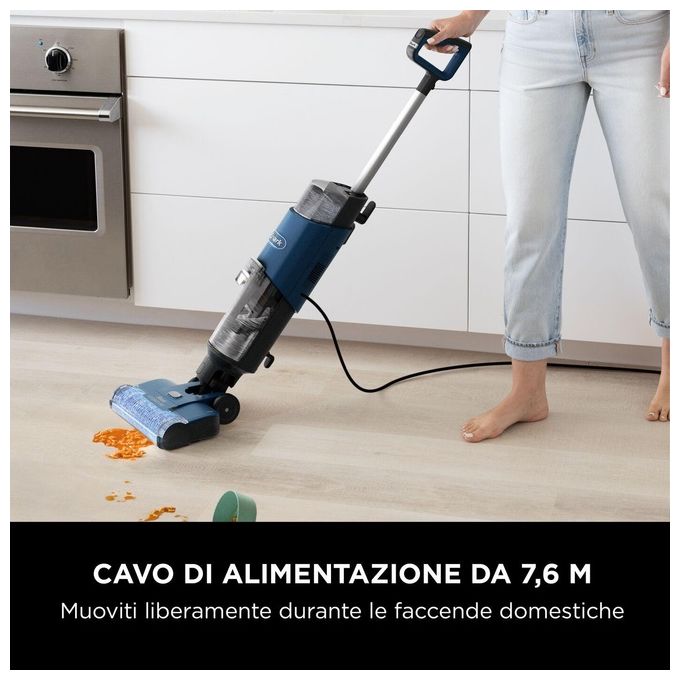 Shark WD100EU HydroVac Aspirapolvere e Lavapavimenti con Filo Spazzola Antimicrobica 170W 7,62m 82dB colore Blu Navy