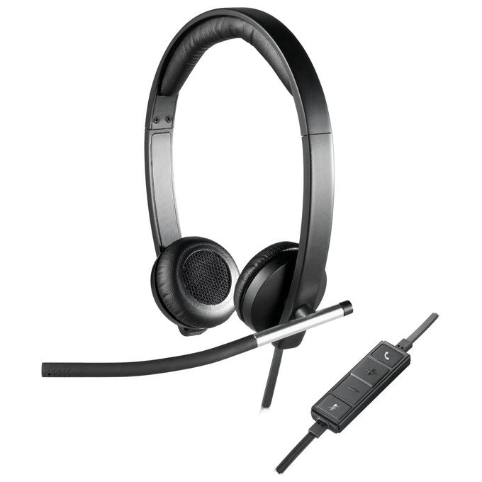 Logitech H650e Cuffie Cablate, Stereo Con Microfono a Cancellazione di Rumore USB ‎Controlli in Linea, Indicatore LED Compatibili con PC-Mac-Laptop