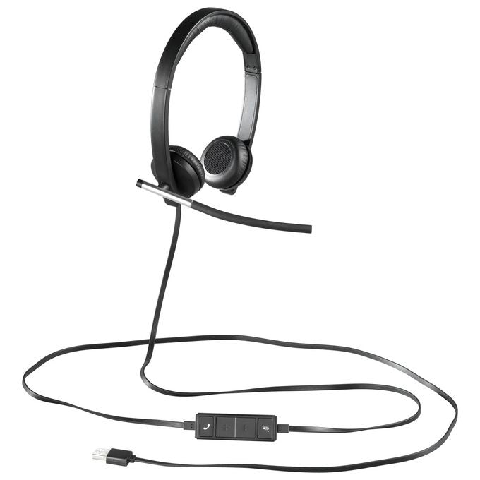 Logitech H650e Cuffie Cablate, Stereo Con Microfono a Cancellazione di Rumore USB ‎Controlli in Linea, Indicatore LED Compatibili con PC-Mac-Laptop