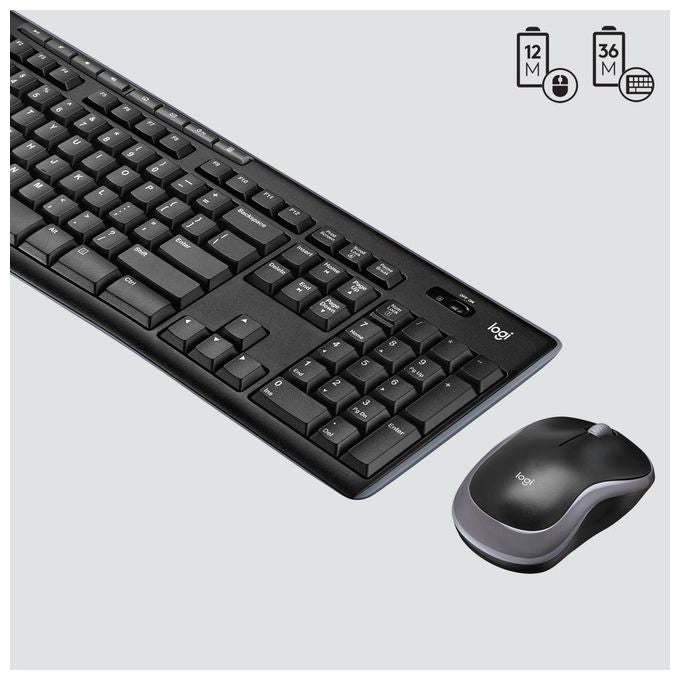 Logitech, Tastiera e Mouse Wireless MK270, USB QWERTY, Nero, per PC Windows