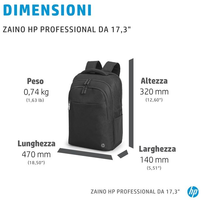 HP 500S6AA Professional Zaino per Notebook 17,3'' Poliestere Resistente all'Acqua 6 Scomparti Porta Bottiglia colore Nero