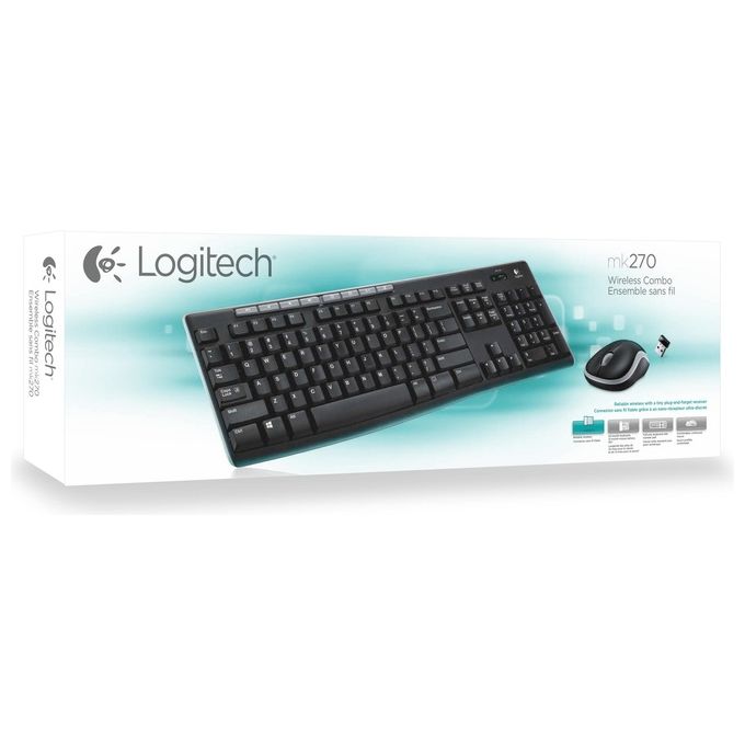 Logitech MK270 Kit Tastiera e Mouse Wireless RF 2.4 GHz AZERTY Layout Francese 111 Tasti Mouse Ottico 1000 DPI colore Nero