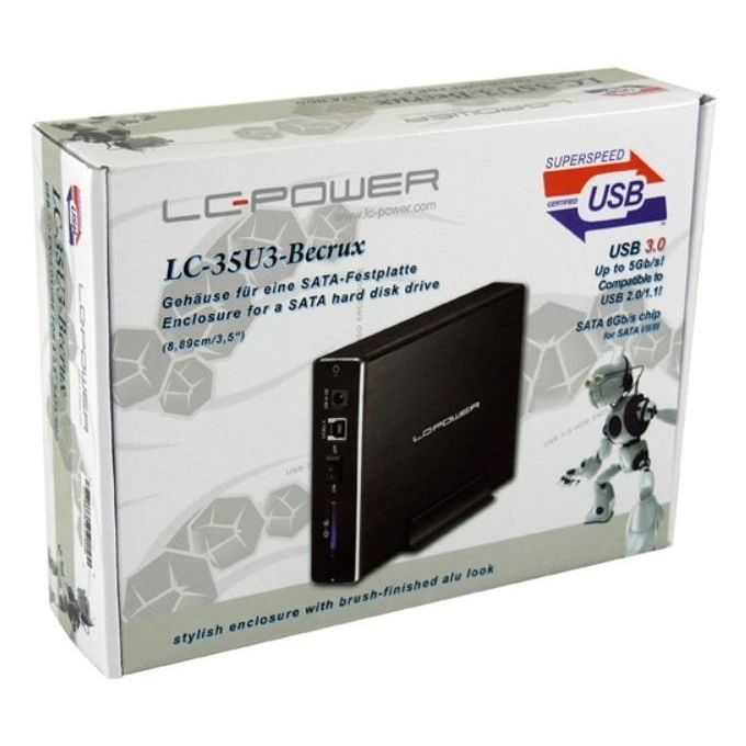 LC-Power LC-35U3-BECRUX Box Esterno per Hard Disk 3.5'' SATA USB 3.0 5 Gbit-s Alluminio colore Nero