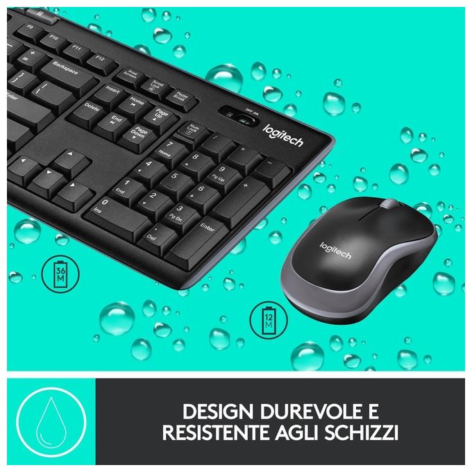 Logitech MK270 Combo Tastiera e Mouse Wireless per Windows 24 GHz Wireless Mouse Compatto 8 Tasti Multimediali e di Scelta Rapida Durata della Batteria 2 anni PC Laptop Italiano QWERTY - Nero