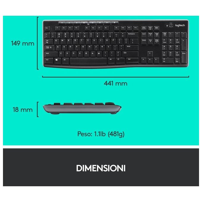 Logitech MK270 Combo Tastiera e Mouse Wireless per Windows 24 GHz Wireless Mouse Compatto 8 Tasti Multimediali e di Scelta Rapida Durata della Batteria 2 anni PC Laptop Italiano QWERTY - Nero