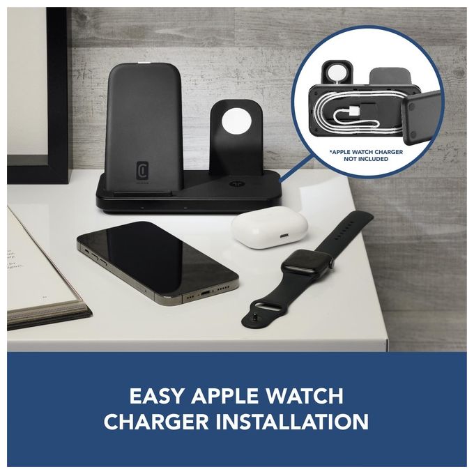 Cellularline WIRELESS3IN1IPHK Trio Wireless Charger Supporto di Ricarica Wireless 3in1 per iPhone Apple Watch AirPods 7.5W colore Nero
