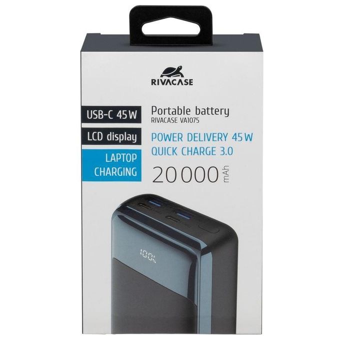 Rivacase VA1075 Power Bank 20000 mAh 45W USB-C QC PD per Smartphone Laptop colore Nero Blu