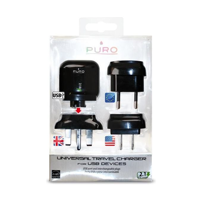 Puro MTCUSBUNIBLK Caricabatterie da Viaggio Universale USB 5V 2.1A 1 Porta USB 2.0 colore Nero