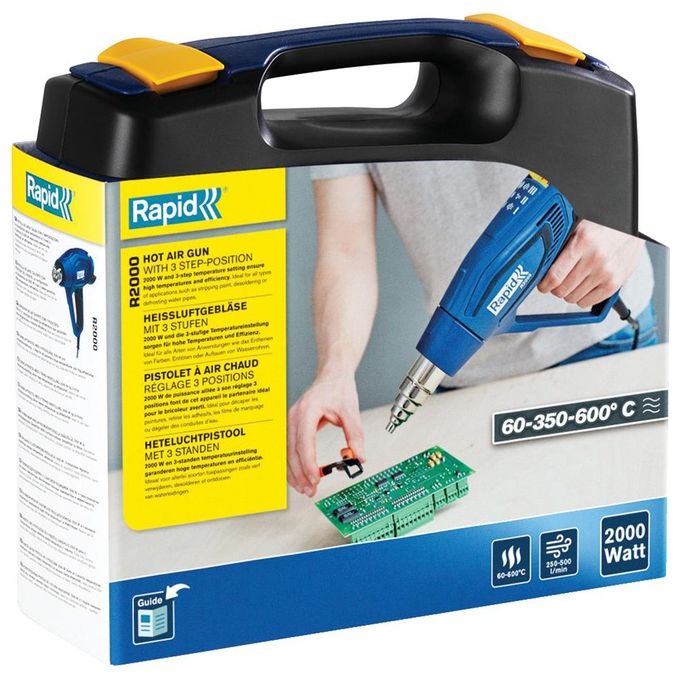 Rapid 5001352 R2000 Pistola Termica 2000 W Temperatura 60 600 °C Flusso Aria 250 500 l-min colore Nero