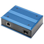 Digitus DN-95366 Convertitore Multimediale Industriale Gigabit PoE 1 porta RJ45 1 porta SFP 10-100-1000 Mbps 30W PoE Alimentazione Ridondante Montaggio su Guida DIN IP40 colore Nero Blu