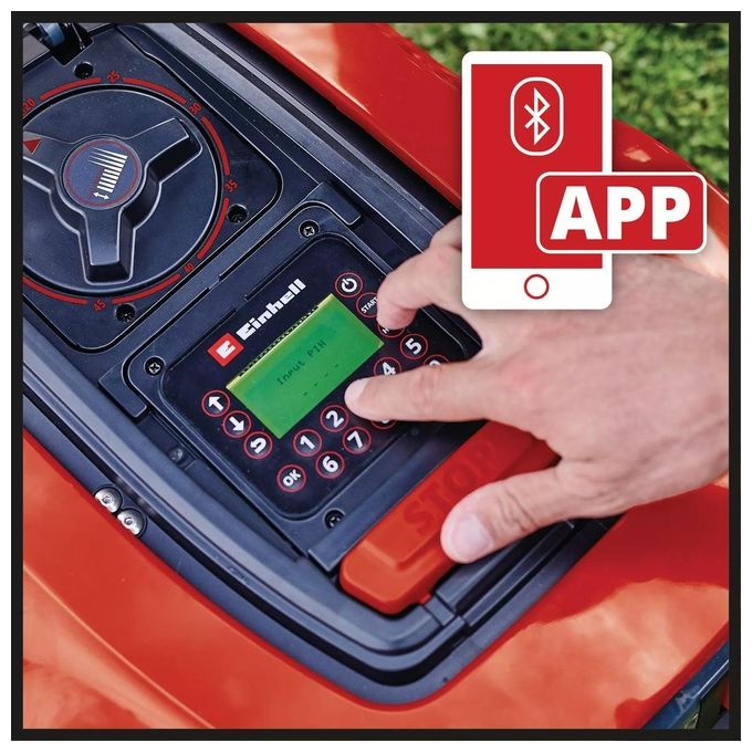Einhell 3413953 Freelexo 800 LCD BT Solo Tagliaerba robotizzato Superficie massima 800 m² Larghezza taglio 18 cm Altezza regolabile 20-60 mm Motore brushless Batteria 18 V Bluetooth colore Nero Rosso Argento