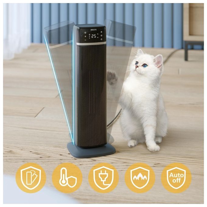 Philips CX5120-11 Serie 5000 Termoventilatore Torre 2000W AI Wi-Fi App 40,5 dB oscillazione 60° per ambienti fino a 20 m² colore Nero