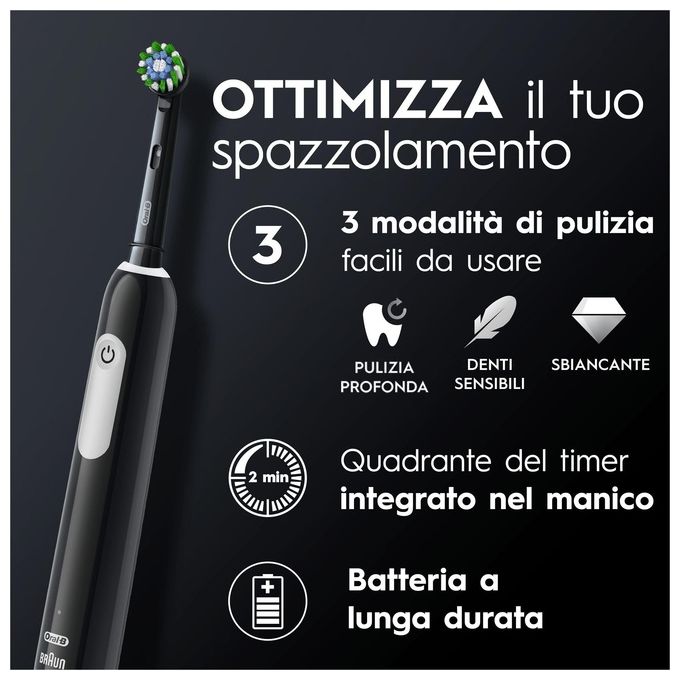 Oral-B PRO SERIES 1 Spazzolino elettrico oscillante ricaricabile 3 modalita' timer 2 min 2 testine colore Nero