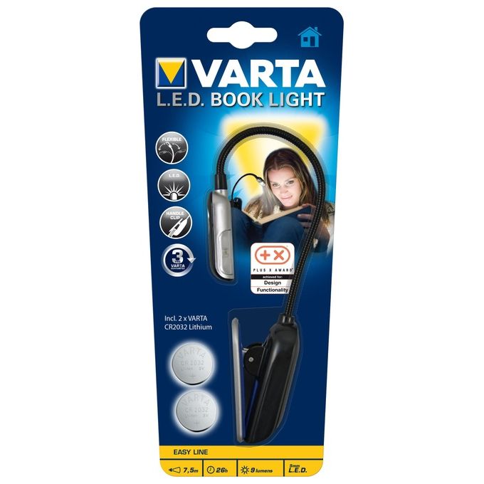 Varta 16618101421 Book Light Luce per Libri LED con Clip Collo Flessibile 9 lm 26h 2x CR2032 colore Nero Argento