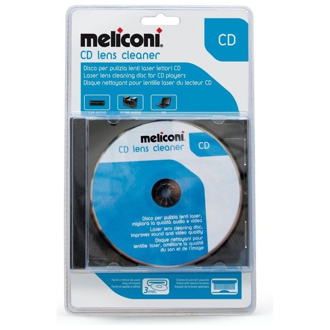 Meliconi 621011 Disco Pulizia Lenti Laser Lettori CD compatibile Hi-Fi Autoradio colore Blu Bianco