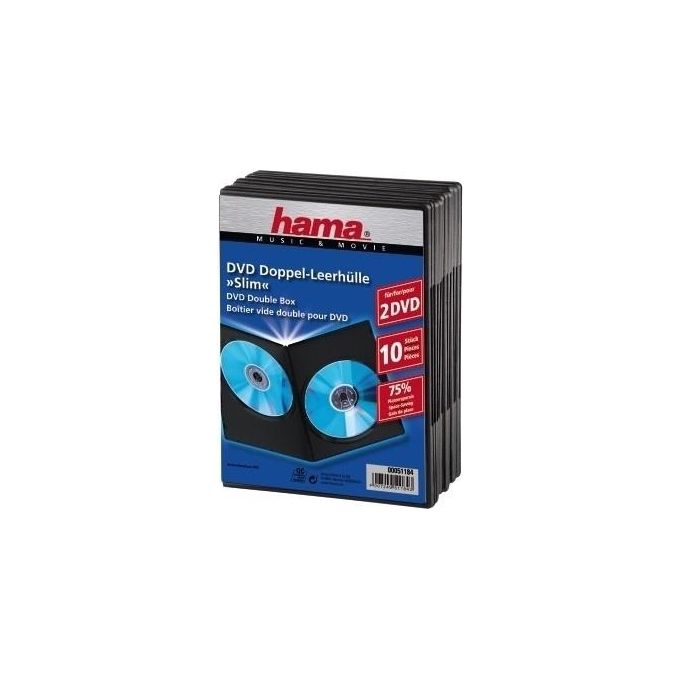 Hama 00051184 DVD Slim Double Box Custodia per 2 DVD Confezione da 10 Pezzi colore Nero