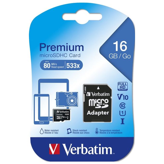Verbatim Micro Sdhc -16gb- Class 10+ Adattatore