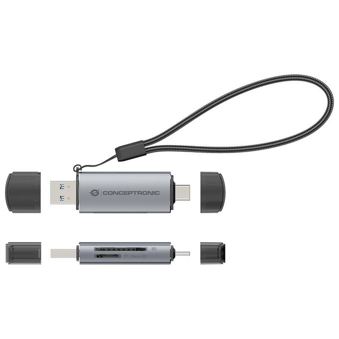 Conceptronic BIAN05G Lettore di Schede USB 3.2 Gen 1 Type-A-Type-C Grigio