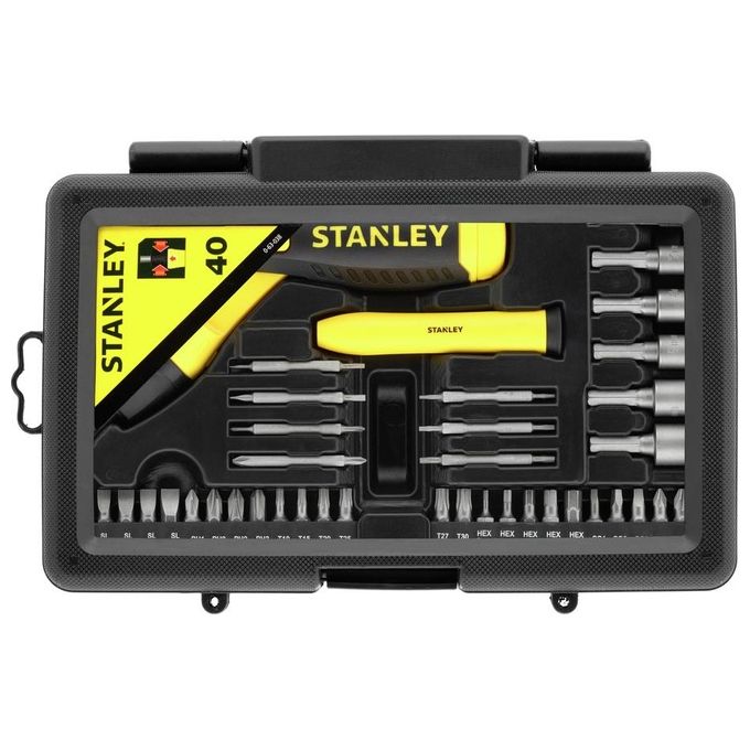STANLEY 0-63-038 Cacciavite a Cricchetto con Inserti 40 pz Impugnatura a Pistola Bloccaggio 3 Posizioni 45° 90° 180° Attacco 1-4'' colore Giallo Nero