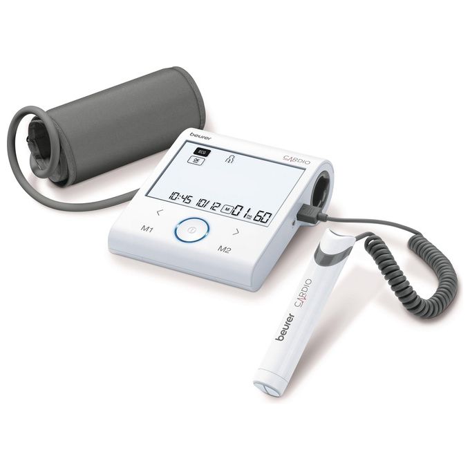 Beurer BM 96 Cardio Misuratore di Pressione da Braccio con Funzione ECG Bluetooth 2 Utenti 60 Memorie colore Bianco Grigio