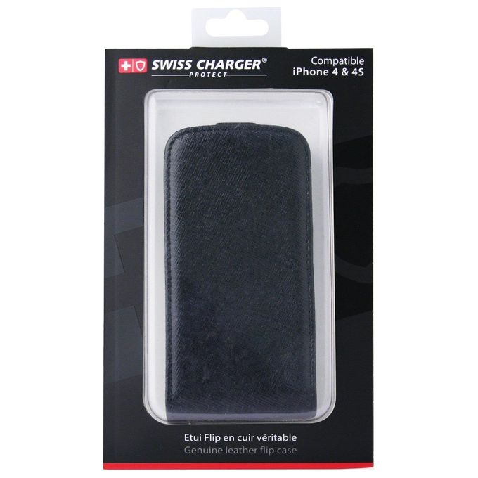 Swiss charger Custodia per Apple Iphone 4-4s in Vera Pelle Nero