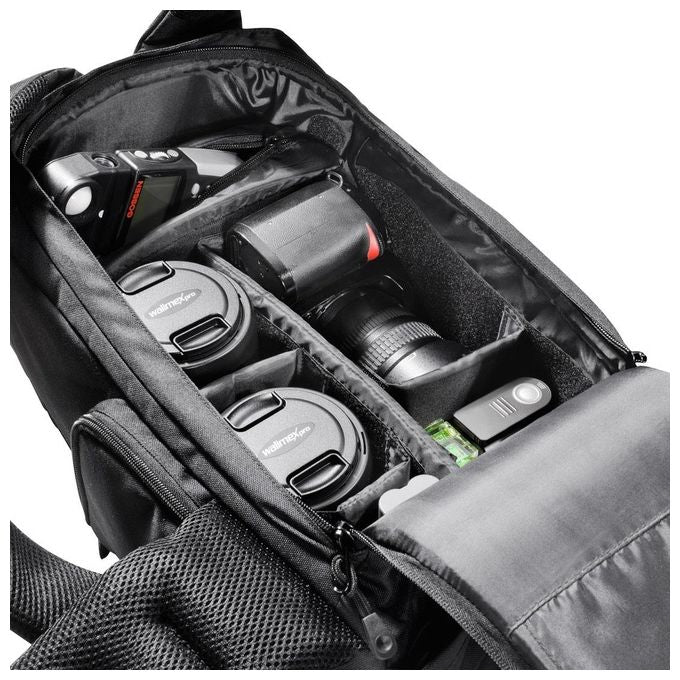 Mantona Trekking Zaino per Fotocamera con Protezione Antifurto e Supporto per Treppiede Nero