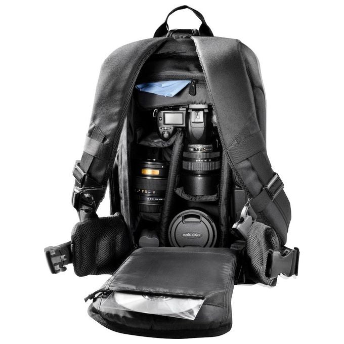 Mantona Trekking Zaino per Fotocamera con Protezione Antifurto e Supporto per Treppiede Nero