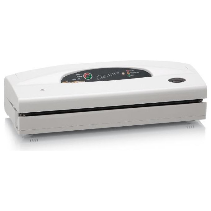 FlaemNuova GeniusBasic Macchina Sottovuoto per Alimenti Freschi e Umidi Sigillatrice per Sacchetti con Taglierino Macchinetta con 1 Tubo per Contenitori e Accessori 5 Sacchetti Pretagliati Inclus