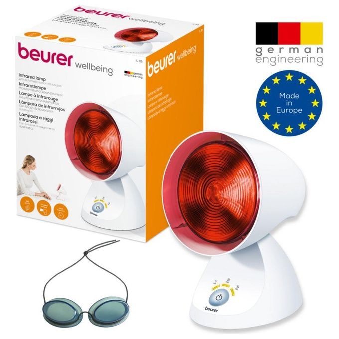 Beurer IL-35 Lampada a Raggi Infrarossi Terapia del Calore 150W timer digitale 3 livelli inclinazione regolabile colore Bianco
