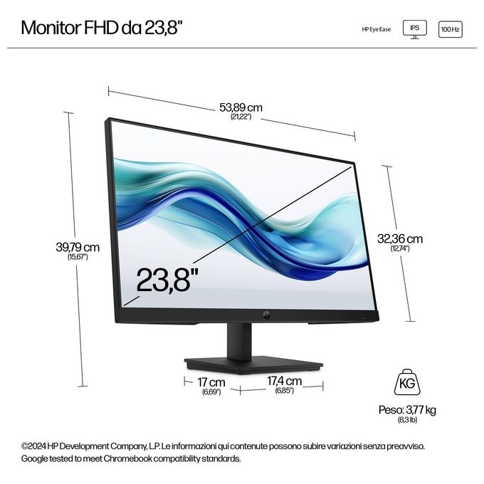 HP 9U5J5UT#ABB Serie 3 Pro Monitor 23.8'' FHD 1920x1080 IPS 100 Hz HDMI DisplayPort VGA colore Nero